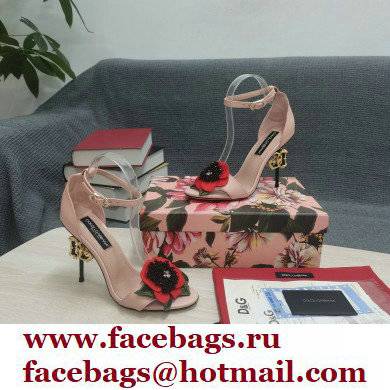 Dolce  &  Gabbana DG Logo Heel 10.5cm Black Red Roses Sandals Nude Pink 2022